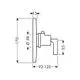Unterputz-Thermostat mit Hebelgriff von AXOR, skizzenhafte Darstellung mit Abmessungen und technischen Details. Design mit runder Platte und seitlichem Wasseranschluss.